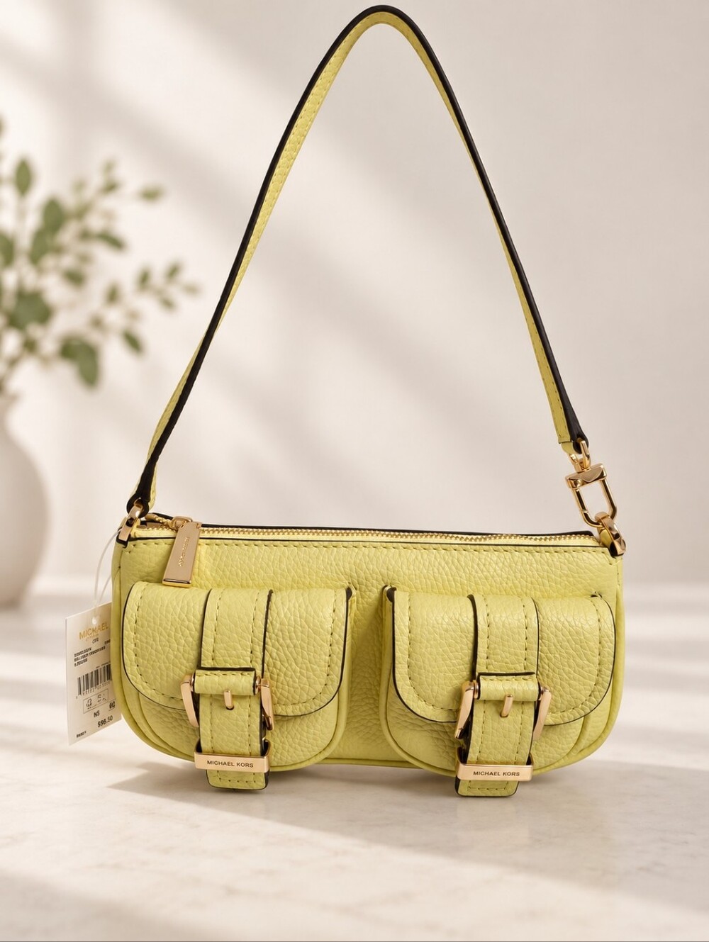 Michael Kors Zoe Small Pebbled Leather Pochette Shoulder Bag Lemon NWT